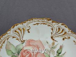 T&V Limoges Signed JHC Hand Painted Large Pink Roses & Gold 9 Inch Plate