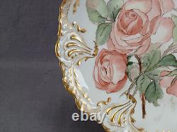 T&V Limoges Signed JHC Hand Painted Large Pink Roses & Gold 9 Inch Plate