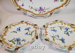 T&V Limoges Souvenir Hand Painted Floral Ice Cream Set w Plates Gold & Copper