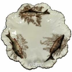 T & V Tressemanes & Vogt Limoges Hand Painted Fish 14 Piece Porcelain Plate Set