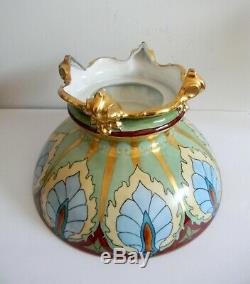 T and V Limoges hand painted LARGE punchbowl with stand artist initial