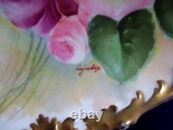 T&v Limoges 12.75 Dia Handpainted Roses & Violets Platter Artist Signed