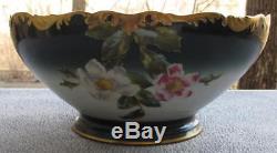T&v Limoges France Hand Painted Roses Rose Blossoms Punch Bowl Heavy Gold