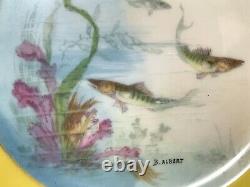 Theodore Haviland Limoges Hand Painted Fish Plates-Set Of 5-Signed-B. Albert