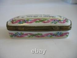 Tiffany & Co Trinket Box Private Stock Limoges Handpainted Floral ribbon Verse