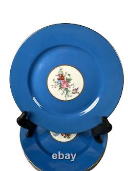 Tressemanes & Vogt T&V Limoges Blue & Gold Floral Medallion 8 Plates Set of 5