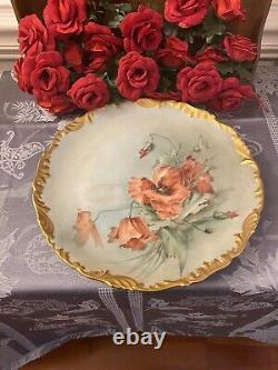 Tressemann and Vogt (T&V) Limoges Hand Painted Poppies Plate Excellent 1891-1907