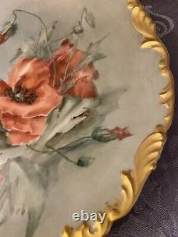 Tressemann and Vogt (T&V) Limoges Hand Painted Poppies Plate Excellent 1891-1907