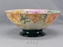 UC Limoges Hand Painted Pink Yellow & Peach Roses & Gold Large Bowl