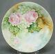 Uc Limoges Hand Painted Signed Glp Large Pink Roses Grapes & Gold Charger