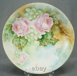 UC Limoges Hand Painted Signed GLP Large Pink Roses Grapes & Gold Charger