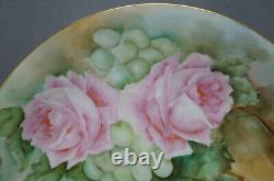 UC Limoges Hand Painted Signed GLP Large Pink Roses Grapes & Gold Charger