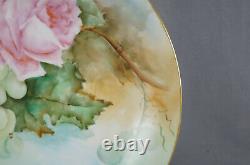 UC Limoges Hand Painted Signed GLP Large Pink Roses Grapes & Gold Charger