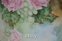 UC Limoges Hand Painted Signed GLP Large Pink Roses Grapes & Gold Charger