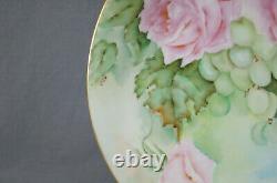 UC Limoges Hand Painted Signed GLP Large Pink Roses Grapes & Gold Charger