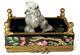 Unusual Limoges Hand Painted Upside Down Trinket Box W Porcelain Poodle