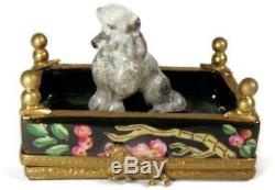 Unusual Limoges Hand Painted Upside Down Trinket Box w Porcelain Poodle