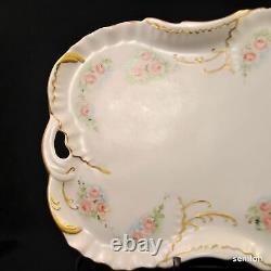Vanity Dresser Tray 2 Perfume Bottles Hand Painted Artist F. W. Pink Roses withGold