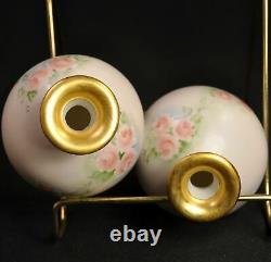 Vanity Dresser Tray 2 Perfume Bottles Hand Painted Artist F. W. Pink Roses withGold