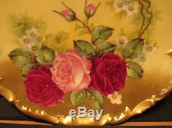 Very Rare T&V Limoges/Handpainted Plate/Roses Scalloped Design/Signed Leroy