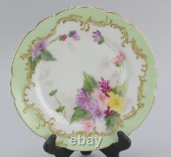 Vibrant Set 10 c1890s Limoges Jean Pouyat Hand Painted Flower Plates 8 3/8