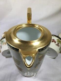 Vienna/T&V Limoges PICKARD DECORATED Arts&Craft Leaf TEA SET withTRAY-Heavy Gold