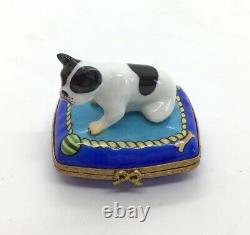 Vintag Limoges Peint Main Hand Painted French Bulldog Boston Terrier Trinket Box