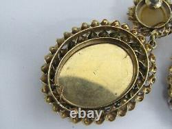 Vintage 14K Gold Limoges Hand Painted Enamel Portrait & Pearls Earrings