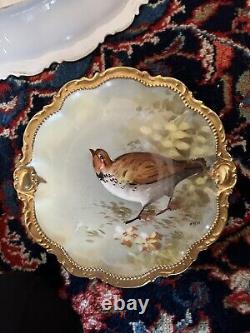 Vintage 1930 Limoge Hand Painted Cornet Game Bird Platter And 4 Plates