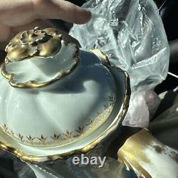 Vintage Alfred Lanternier Limoges Porcelain Hand Painted TeaPot, Gold France