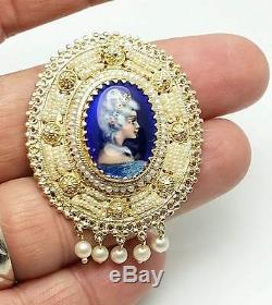 Vintage French Hand Painted Limoges Cameo Pendant / Pin Brooch Estate 14K Gold
