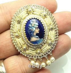 Vintage French Hand Painted Limoges Cameo Pendant / Pin Brooch Estate 14K Gold