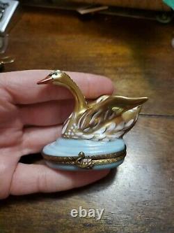 Vintage Gold Gilt Handpainted Swan Limoges Trinket Box Limited Edition 10/500