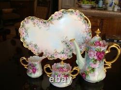 Vintage Hand Painted Bavaria Tray & Tea/coffee Pot, Sugar, Creamer, Roses & Gold