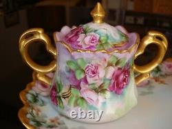 Vintage Hand Painted Bavaria Tray & Tea/coffee Pot, Sugar, Creamer, Roses & Gold