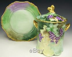 Vintage Hand Painted Blueberry Butterfly Finial Condensed Milk Jam Jar 1905-1910