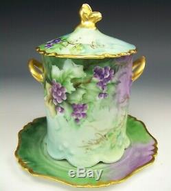 Vintage Hand Painted Blueberry Butterfly Finial Condensed Milk Jam Jar 1905-1910