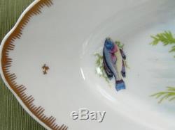 Vintage Hand Painted France Fish Designs Set 4 Dinner Plates & 24 Long Platter