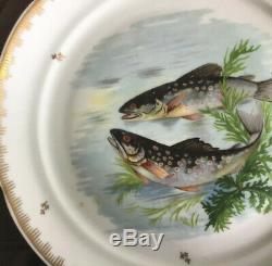 Vintage Hand Painted LIMOGES France FISH PLATES Set of 3 Dinner Plates 9