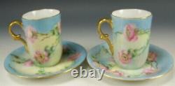 Vintage Hand Painted Roses Chocolate Cups & Saucers
