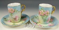 Vintage Hand Painted Roses Chocolate Cups & Saucers