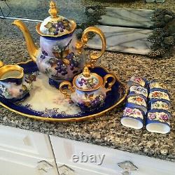 Vintage Hutschenreuther Hand Painted Blueberry Tea Coffee Chocolate Pot Set