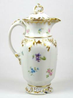 Vintage JP Limoges Chocolate Pot Hand Painted Flowers Heavily Gilded J Pouyat