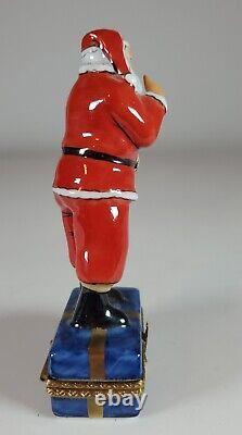 Vintage LIMOGES Hinged Trinket Box Hand Painted Christmas SANTA Holiday