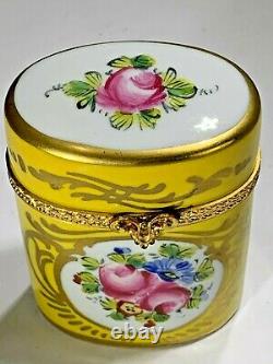 Vintage Limoge France Hand Painted Large Oval Floral & Yellow Color Trinket Box