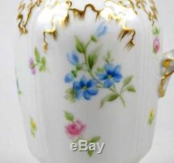 Vintage Limoges Chocolate Pot Hand Painted Flowers & Pink Roses Heavily Gilded
