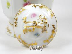Vintage Limoges Chocolate Pot Hand Painted Flowers & Pink Roses Heavily Gilded