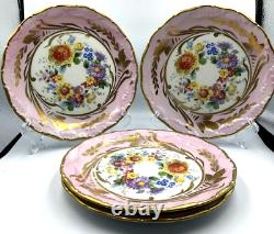 Vintage Limoges France 4 Desert Plates Hand Painted Floral Gold Pink 1930's