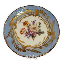 Vintage Limoges France 5 Desert Plates Hand painted Floral Gold Blue 1930's