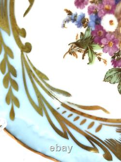Vintage Limoges France 5 Desert Plates Hand painted Floral Gold Blue 1930's